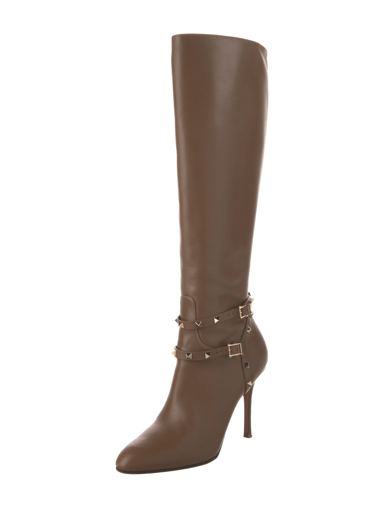 Valentino Rockstud Accents Leather Lace-Up Boots