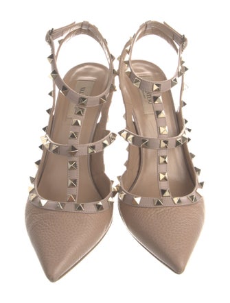 Valentino Rockstud Accents Leather T-Strap Pumps