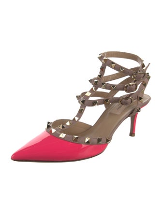 Valentino Rockstud Accents Patent Leather T-Strap Pumps