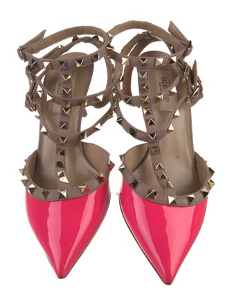 Valentino Rockstud Accents Patent Leather T-Strap Pumps