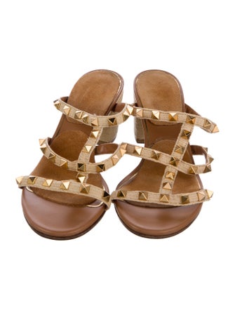 Valentino Rockstud Accents Raffia Slides