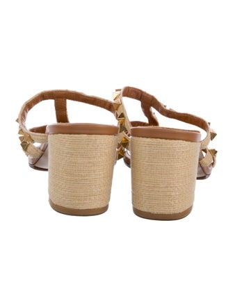 Valentino Rockstud Accents Raffia Slides