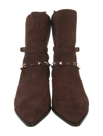 Valentino Rockstud Accents Suede Lace-Up Boots