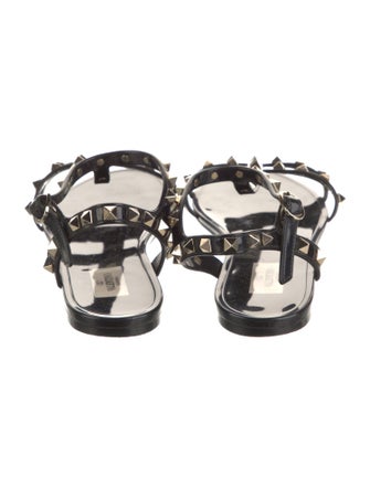 Valentino Rockstud Accents Rubber T-Strap Sandals