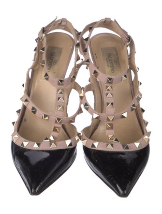 Valentino Rockstud Accents Patent Leather T-Strap Pumps