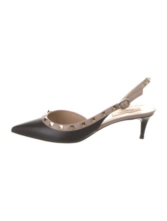 Valentino Rockstud Accents Leather Slingback Pumps