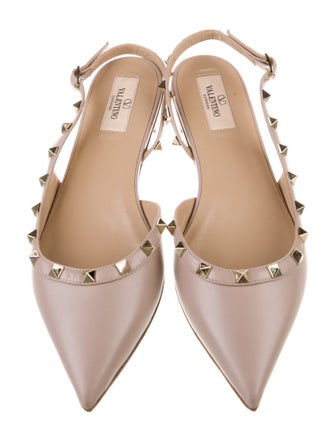 Valentino Rockstud Accents Leather Slingback Flats