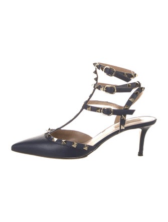 Valentino Rockstud Accents Leather T-Strap Pumps