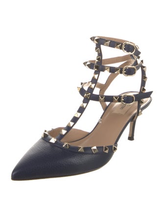 Valentino Rockstud Accents Leather T-Strap Pumps