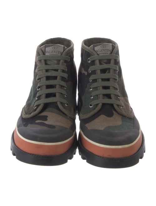 Valentino Canvas Colorblock Pattern Lace-Up Boots