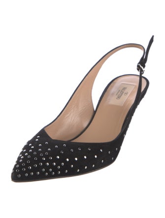 Valentino Suede Studded Accents Slingback Pumps