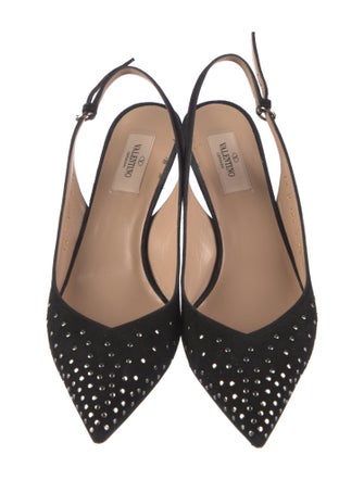 Valentino Suede Studded Accents Slingback Pumps