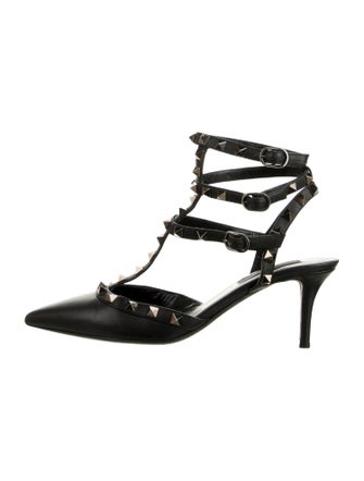 Valentino Rockstud Accents Leather T-Strap Pumps