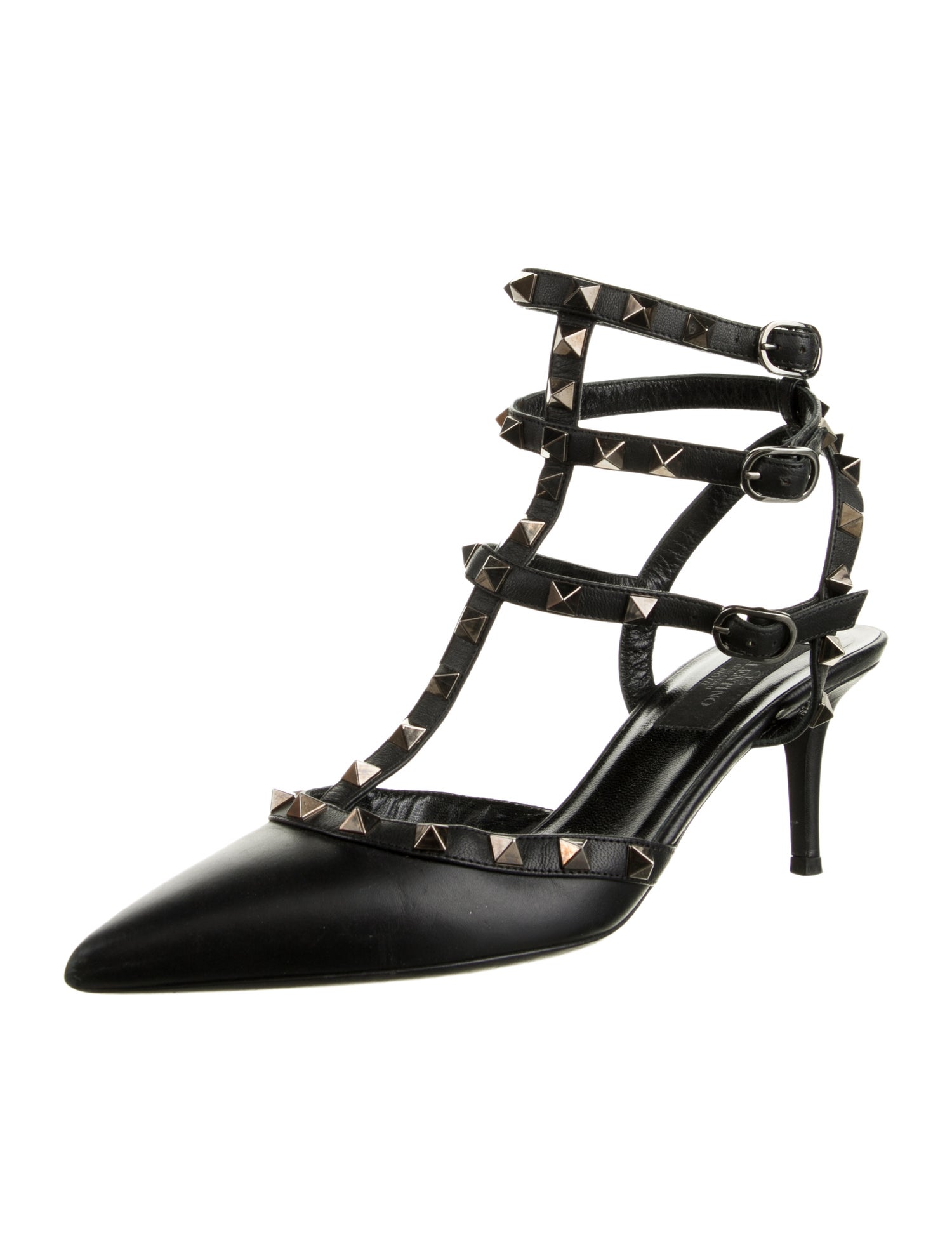 Valentino Rockstud Accents Leather T-Strap Pumps