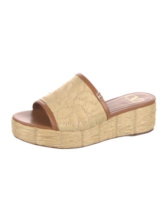 Valentino Straw Leather Trim Embellishment Espadrilles