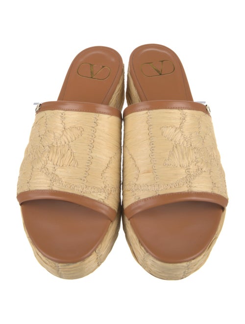 Valentino Straw Leather Trim Embellishment Espadrilles