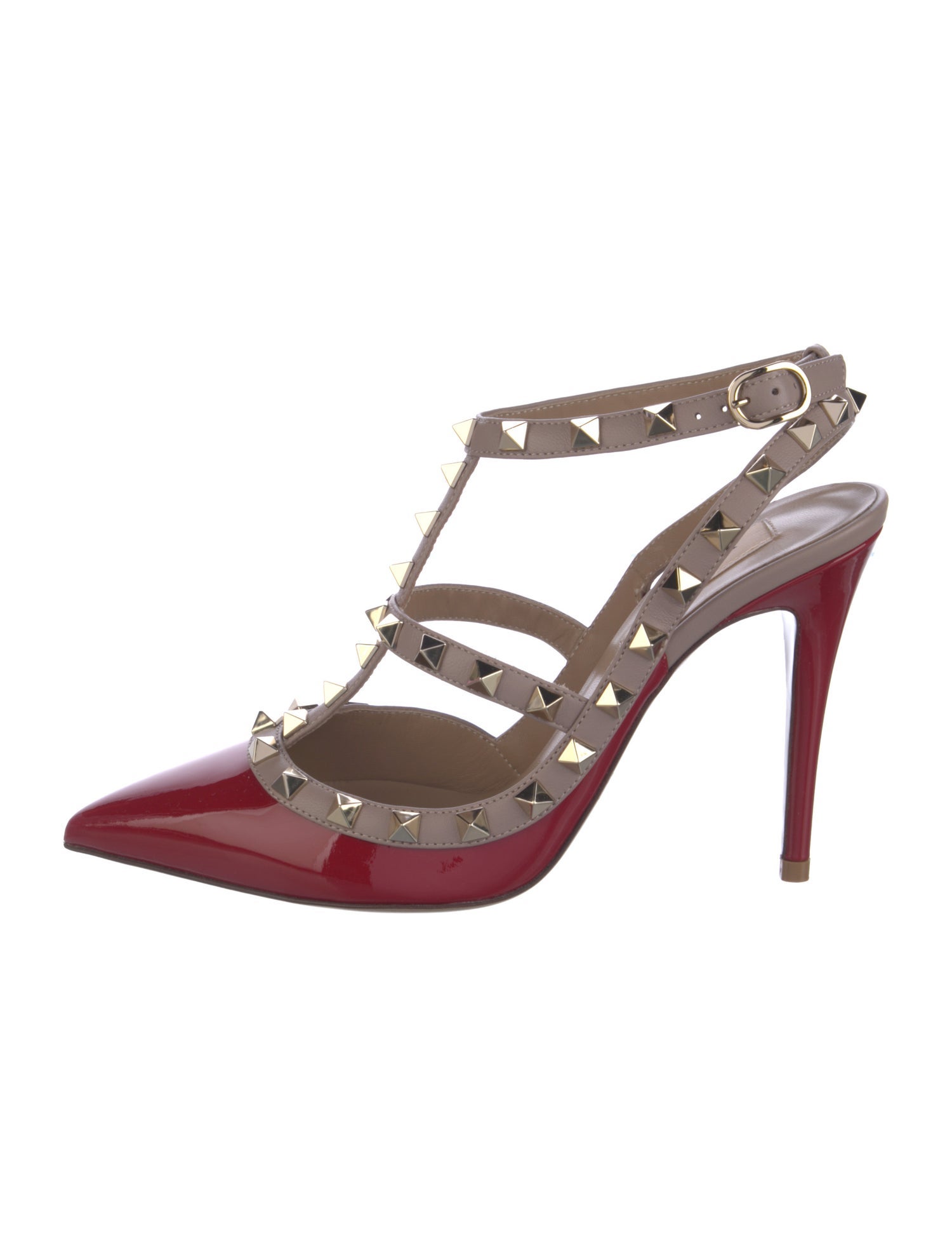 Valentino Rockstud Accents Patent Leather T-Strap Pumps