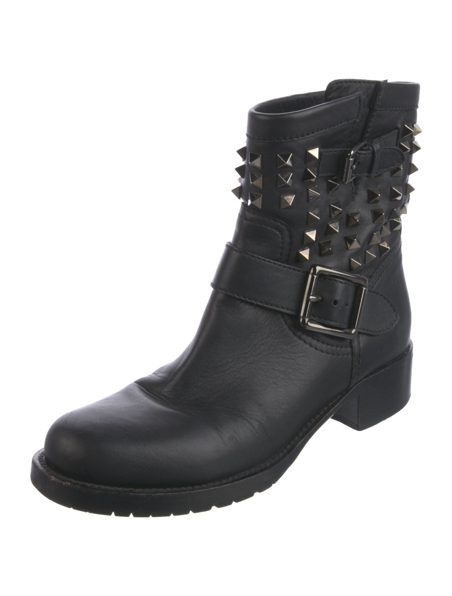Valentino Rockstud Accents Leather Moto Boots