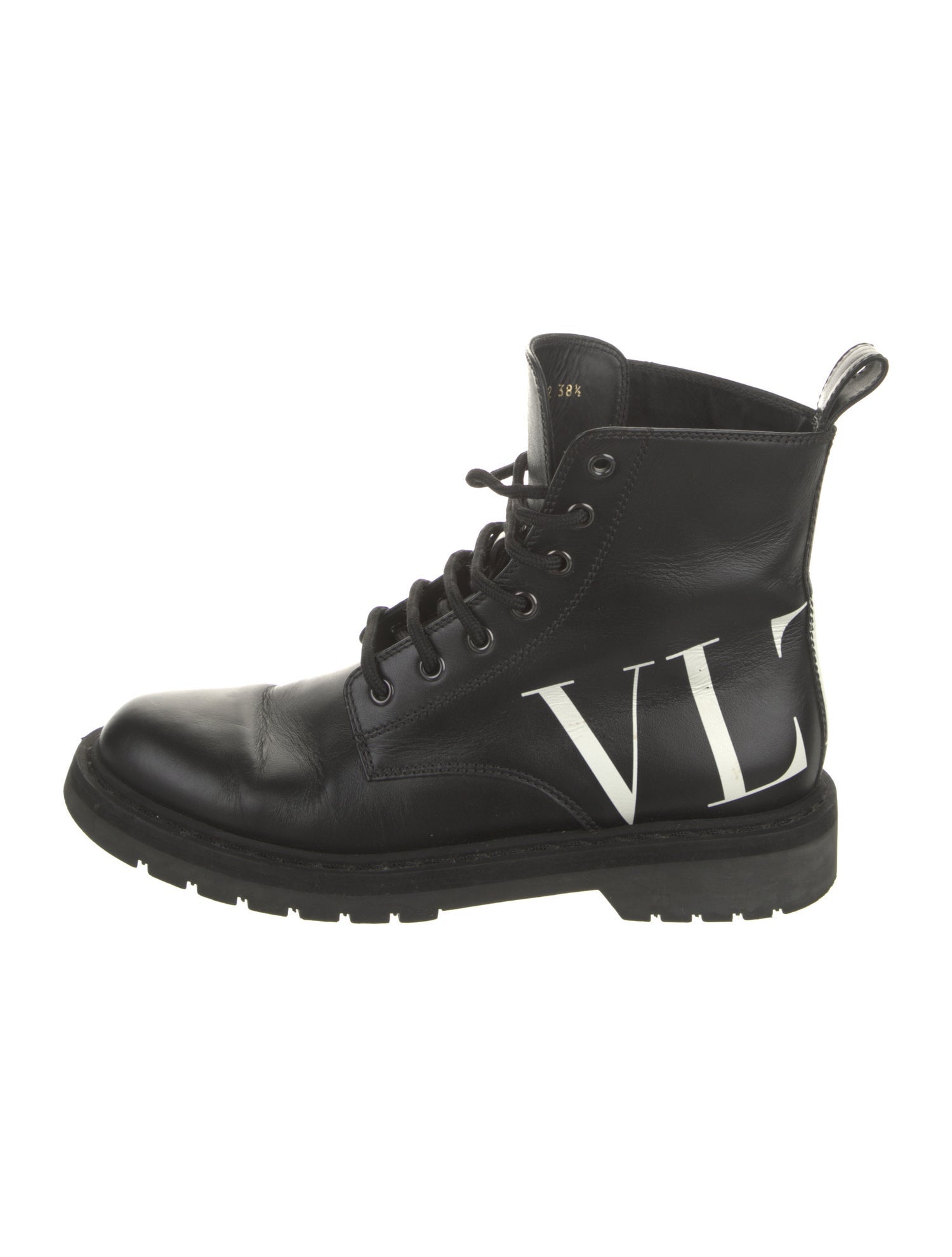 Valentino Leather Graphic Print Combat Boots