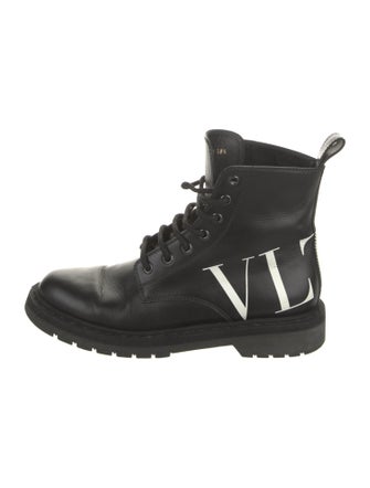 Valentino Leather Graphic Print Combat Boots