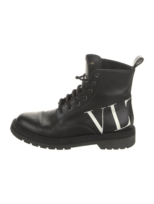 Valentino Leather Graphic Print Combat Boots