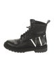 Valentino Leather Graphic Print Combat Boots