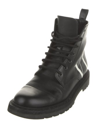 Valentino Leather Graphic Print Combat Boots