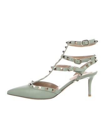 Valentino Rockstud Accents Leather T-Strap Pumps
