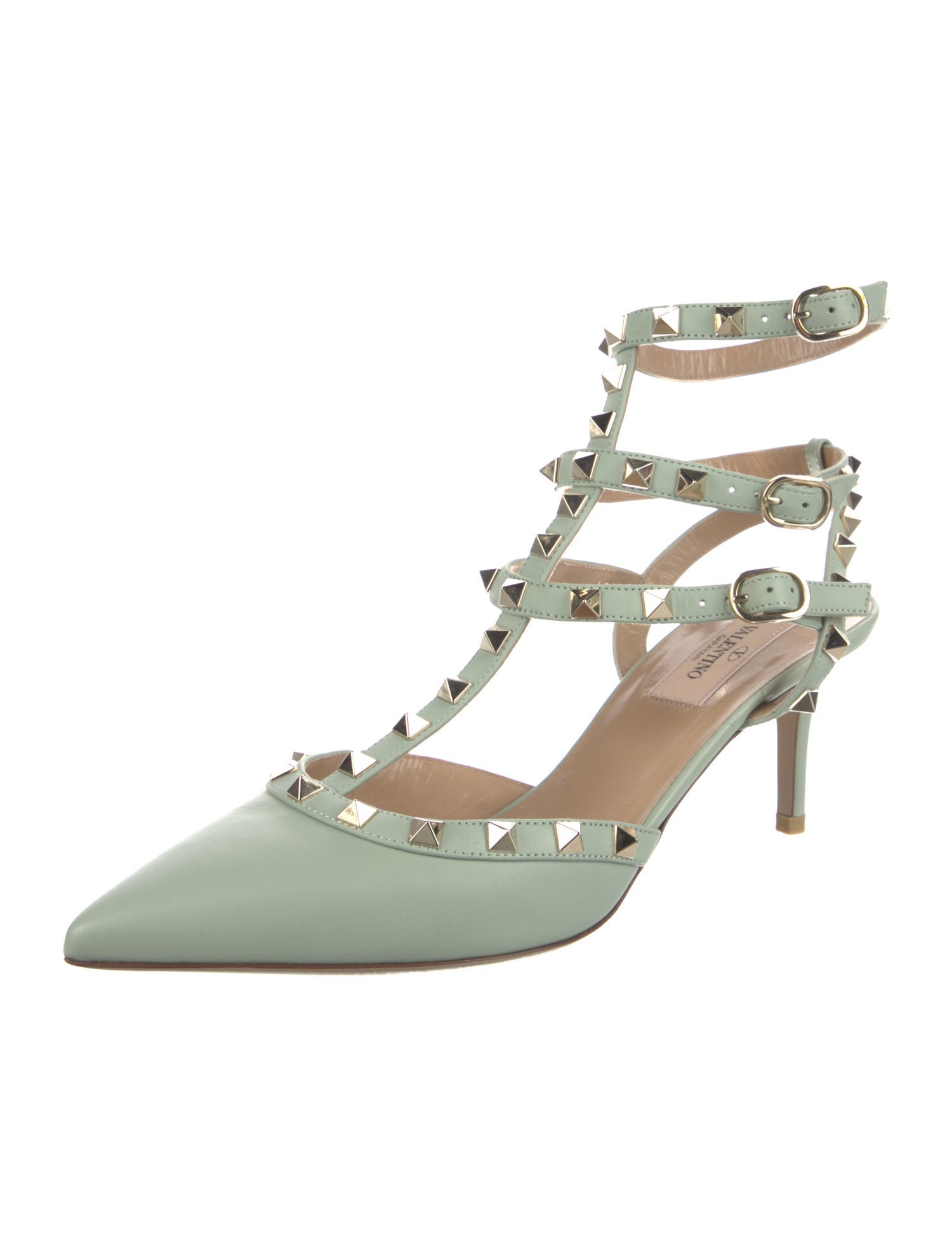 Valentino Rockstud Accents Leather T-Strap Pumps