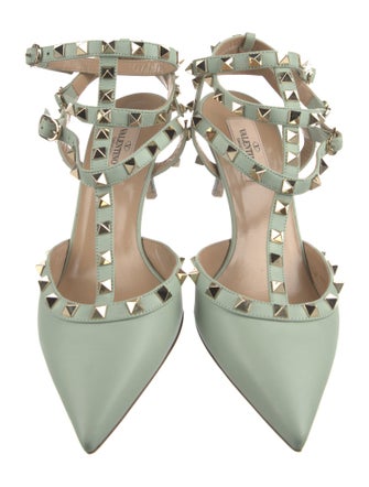 Valentino Rockstud Accents Leather T-Strap Pumps