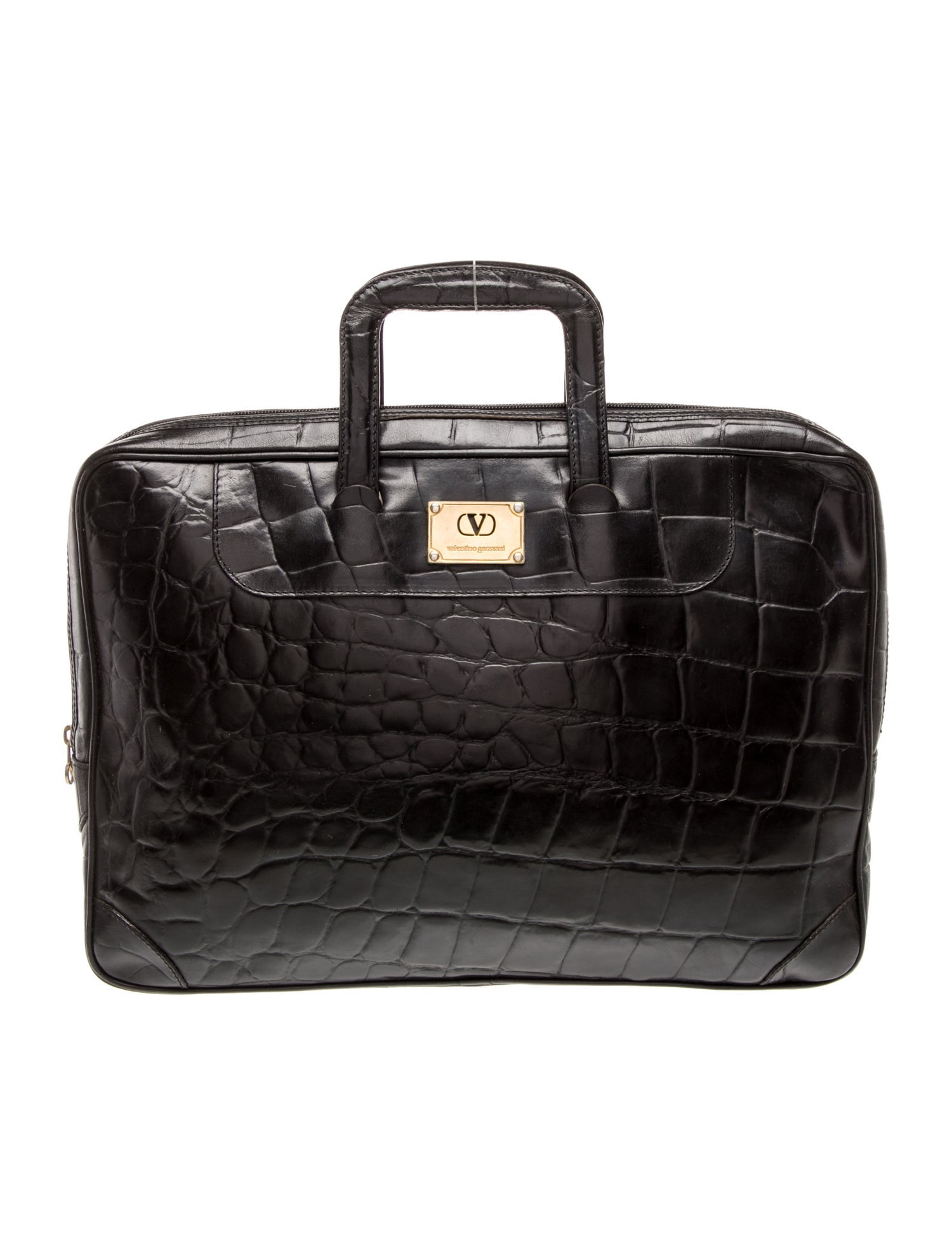 Valentino Embossed Leather Briefcase Vintage