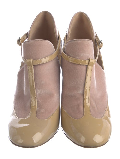 Valentino Patent Leather Colorblock Pattern T-Strap Pumps