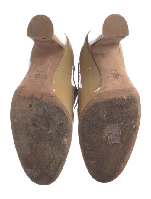 Valentino Patent Leather Colorblock Pattern T-Strap Pumps