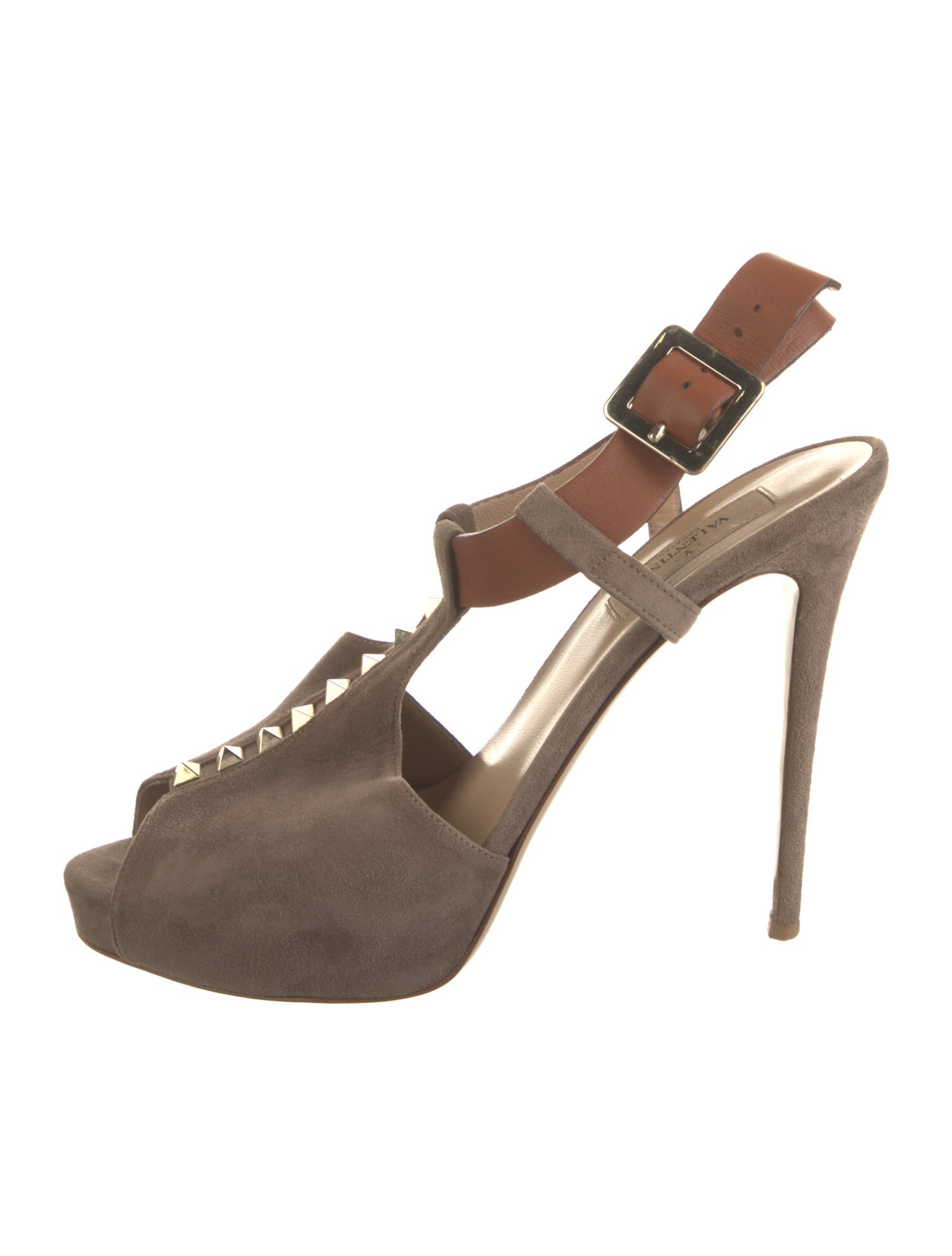 Valentino Rockstud Accents Suede T-Strap Pumps