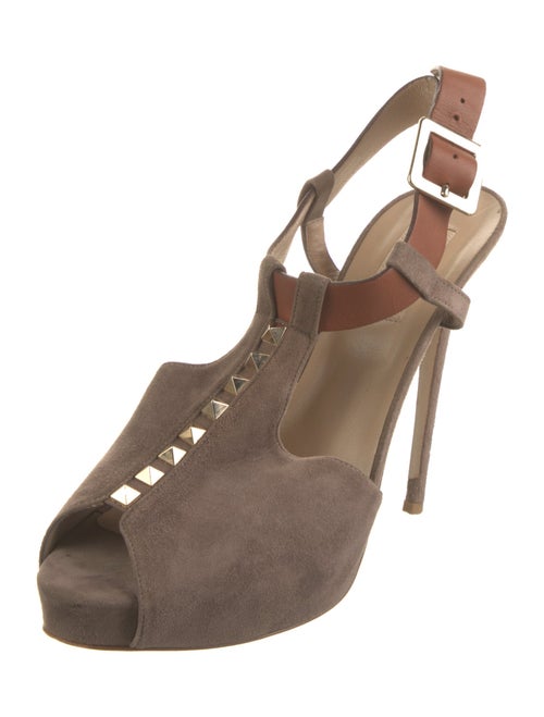 Valentino Rockstud Accents Suede T-Strap Pumps