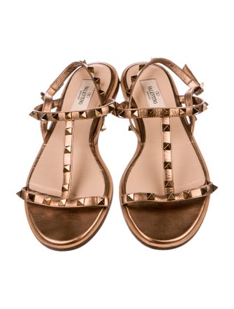 Valentino Rockstud Accents Leather T-Strap Sandals