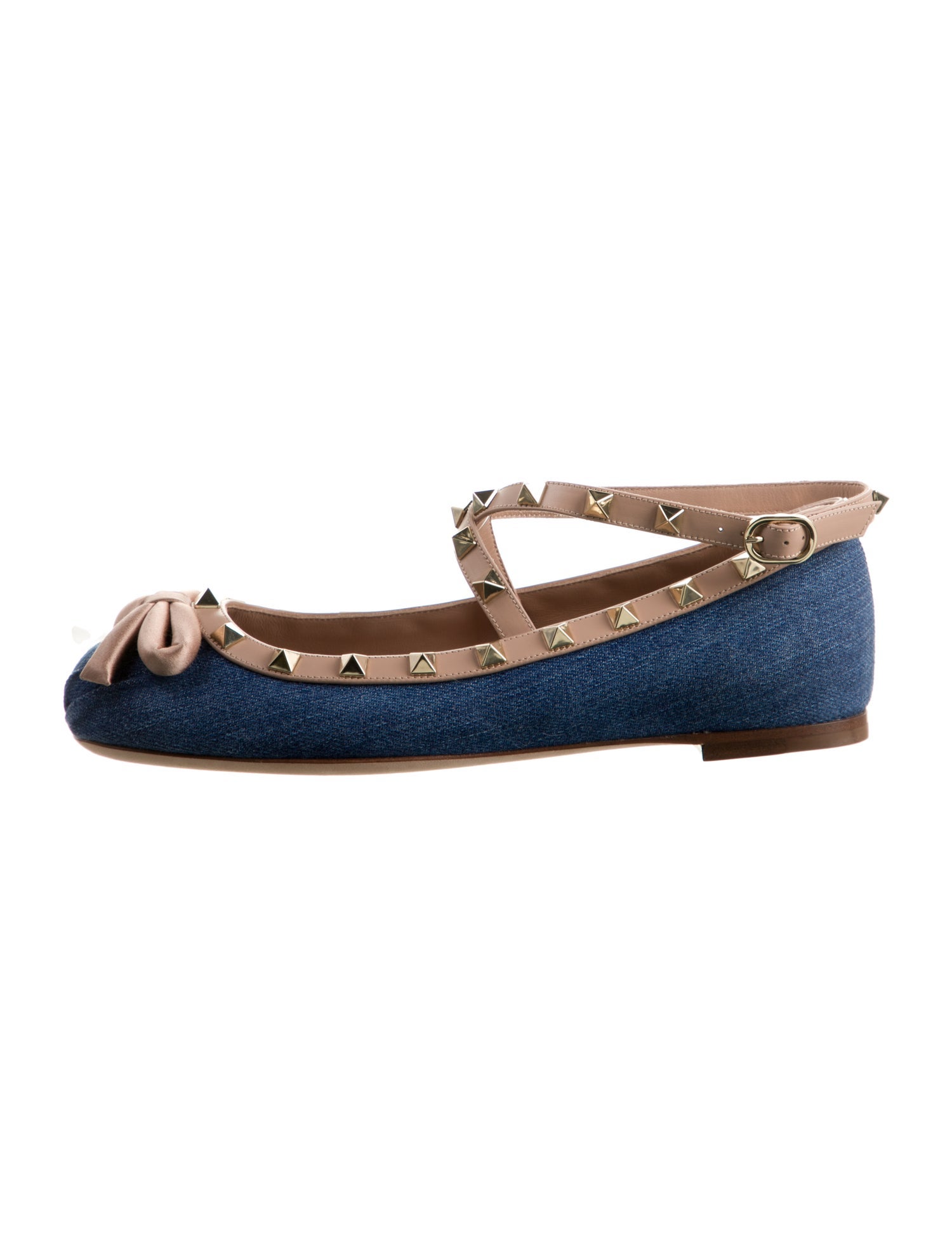 Valentino Rockstud Accents Denim Ballet Flats