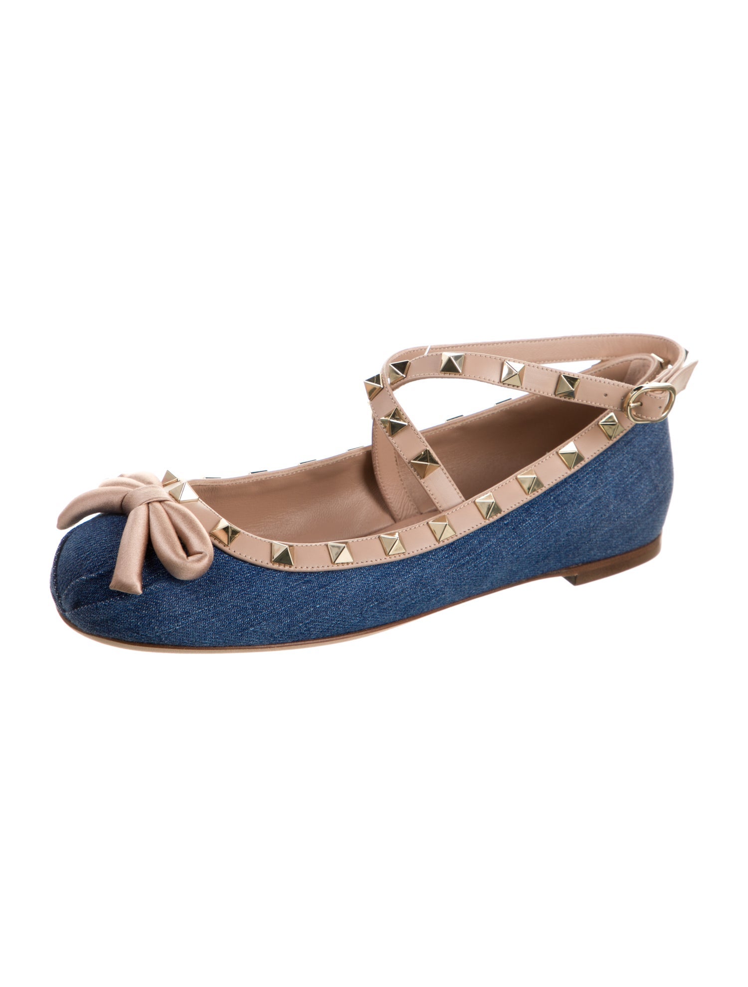 Valentino Rockstud Accents Denim Ballet Flats