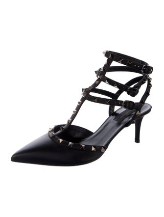 Valentino Rockstud Accents Leather T-Strap Pumps