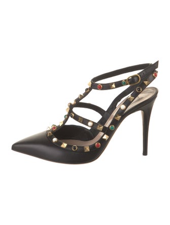 Valentino Rockstud Accents Leather T-Strap Pumps