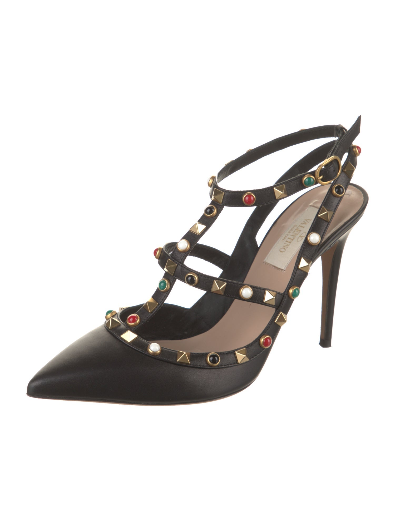 Valentino Rockstud Accents Leather T-Strap Pumps