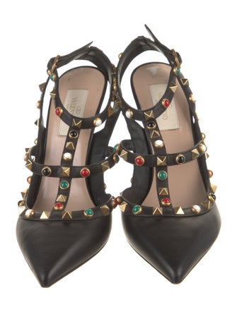 Valentino Rockstud Accents Leather T-Strap Pumps