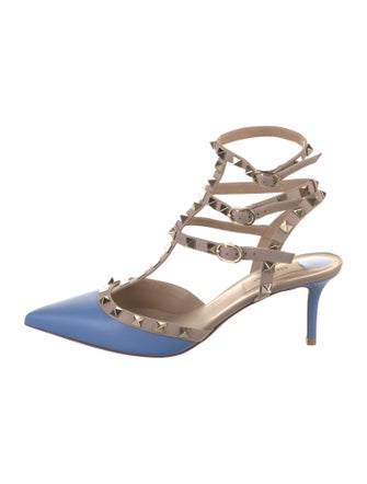 Valentino Rockstud Accents Leather T-Strap Pumps