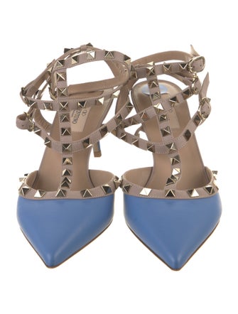 Valentino Rockstud Accents Leather T-Strap Pumps