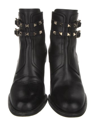 Valentino Rockstud Accents Leather Lace-Up Boots