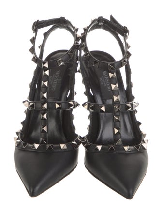 Valentino Rockstud Accents Leather T-Strap Pumps