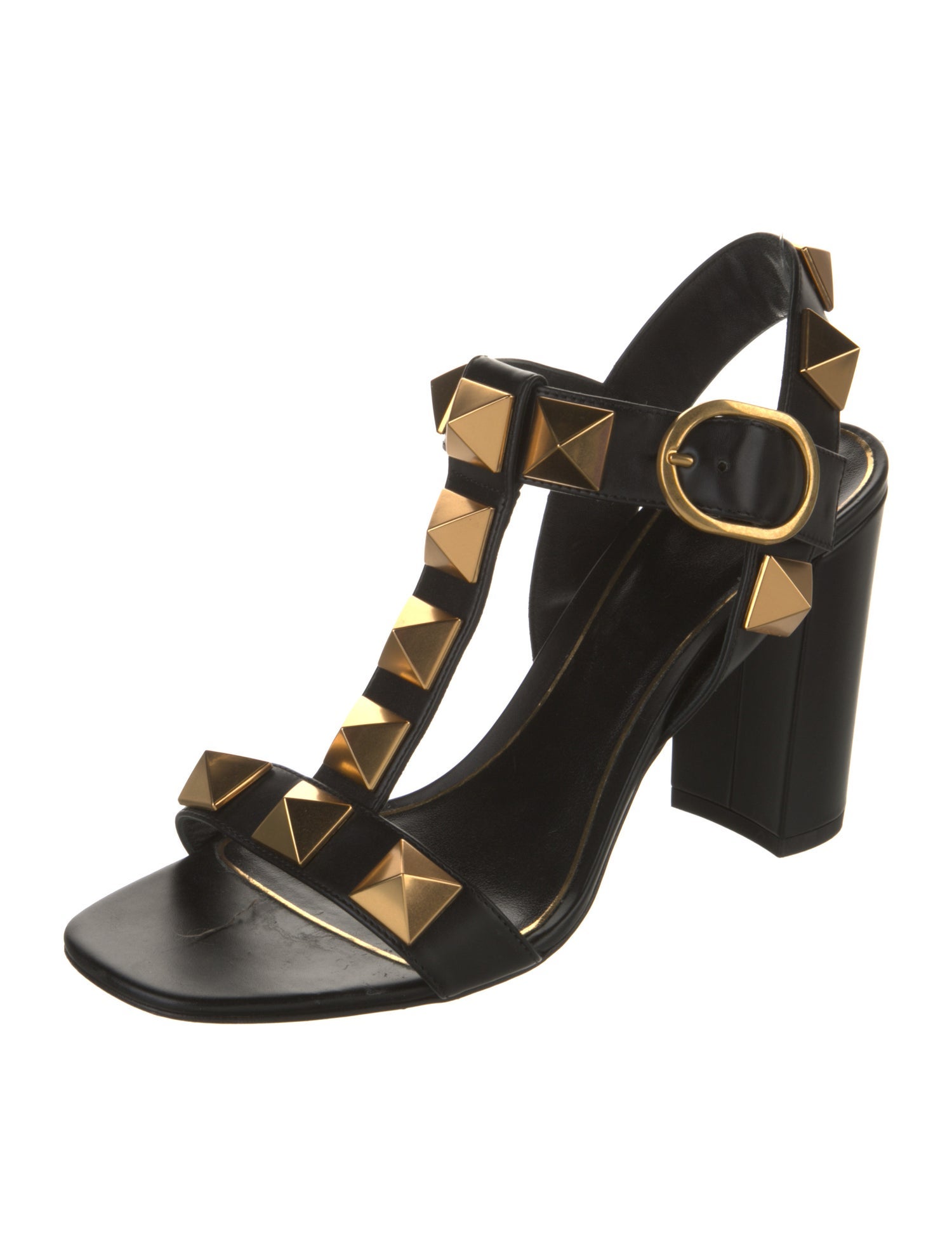 Valentino Rockstud Accents Leather T-Strap Sandals