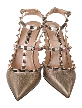 Valentino Rockstud Accents Leather T-Strap Pumps