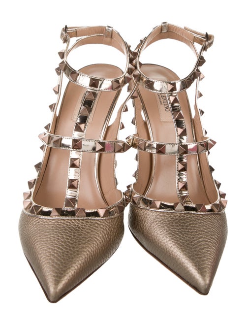 Valentino Rockstud Accents Leather T-Strap Pumps
