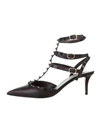 Valentino Rockstud Accents Leather T-Strap Pumps